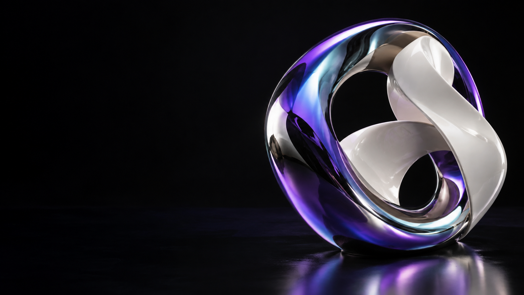 Interlocking chrome ring and white ceramic element representing a coordinated handover