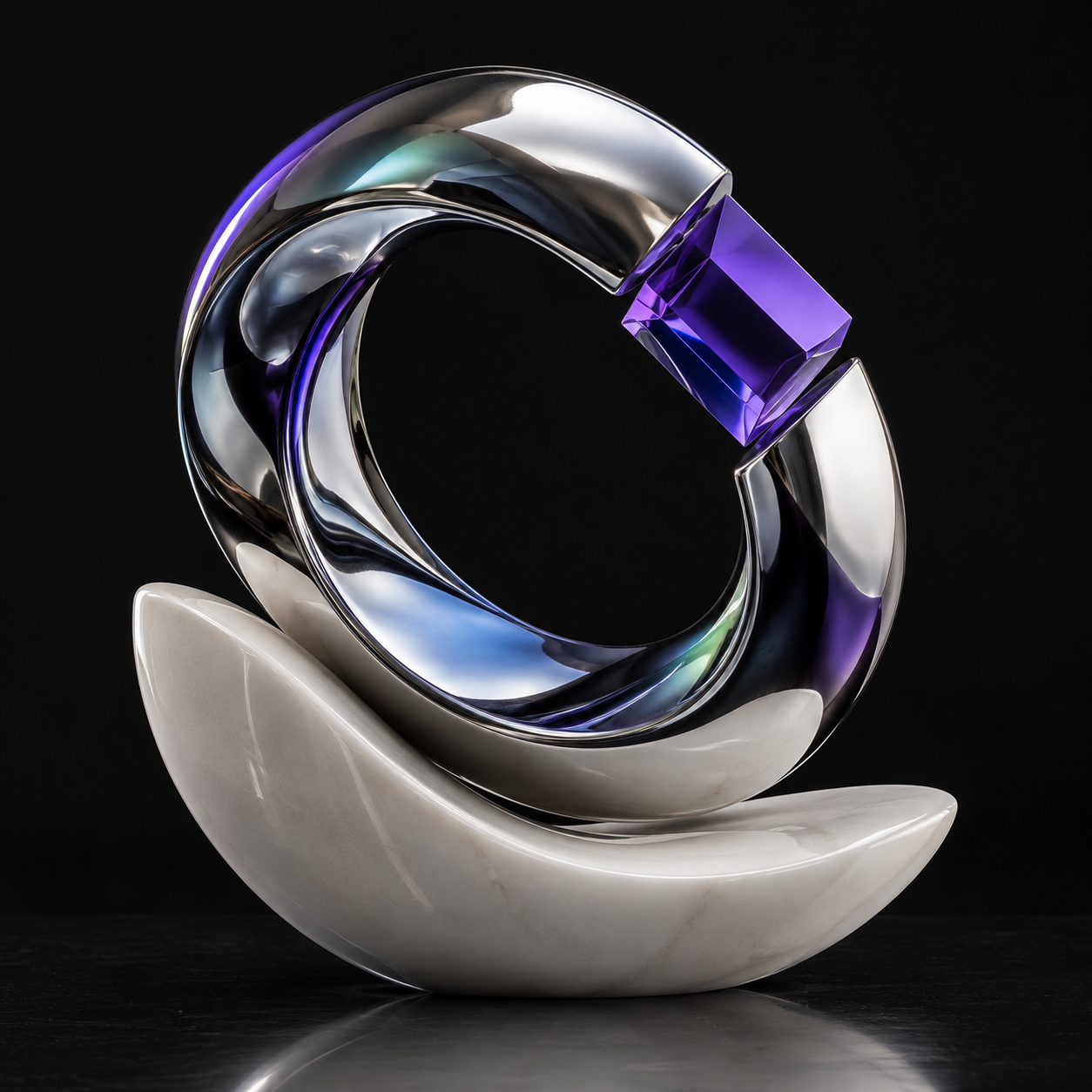 Post-Implementation Workflow Review represented by a chrome and white ceramic sculpture