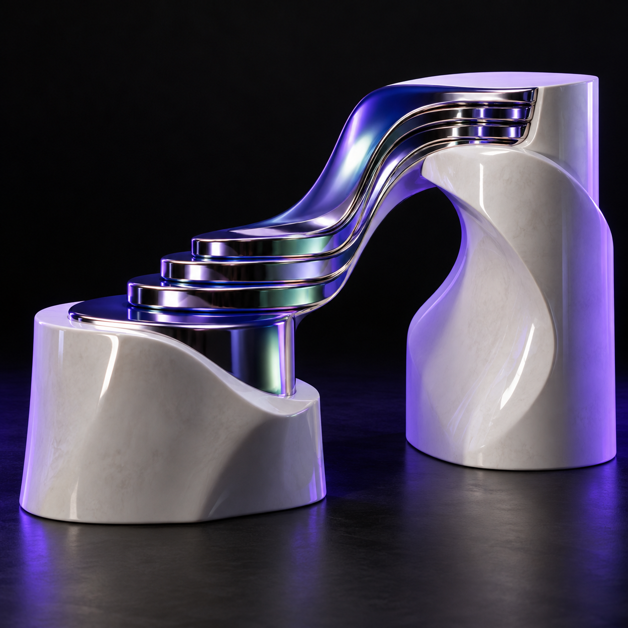 IT Service Transition Planning represented by a chrome and white ceramic sculpture